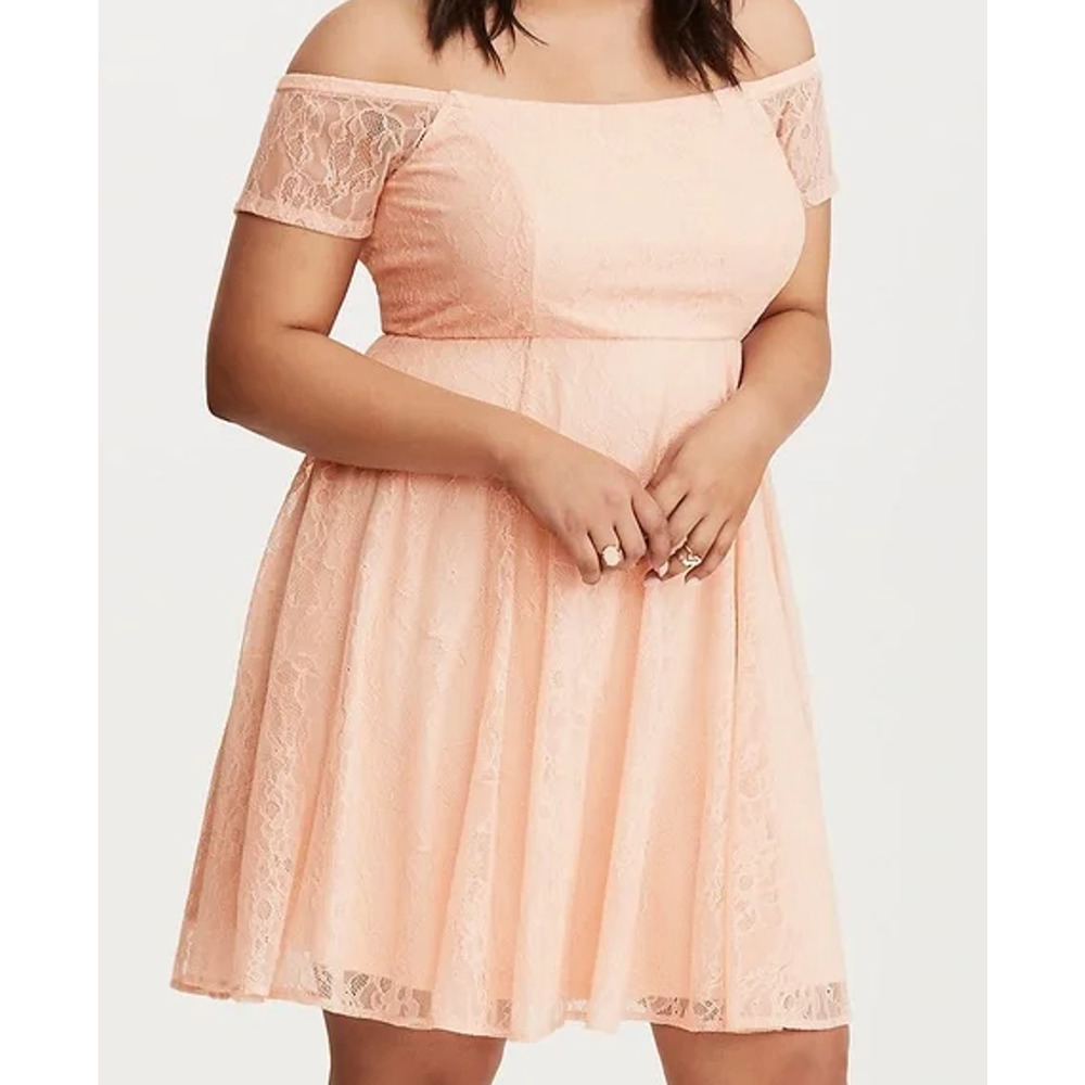 Torrid Peach Floral Lace Off The Shoulder Party Fit & Flare Dress Womans Size 18